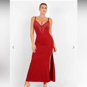 Popilush Shapewear Lace V Neck Side Slit Slimming Maxi Slip Dress Size Small